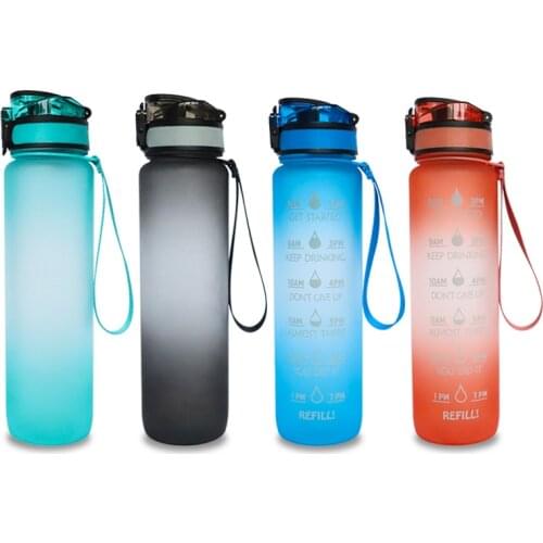 Water Sports Bottle Motivational Sports with Time Marker Tritan Portable Reusable Plastic Large Water Bottle for Gym Workout 1L