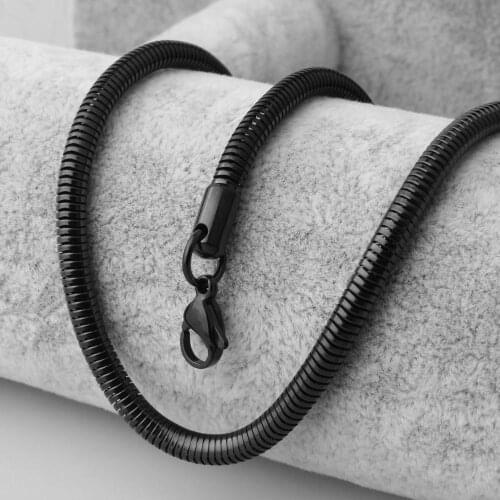 4.2mm 24inch Black Plated Snake Herringbone Chain Necklace Choker Charm Women Men Stainless Steel Neck Chic Jewelry
