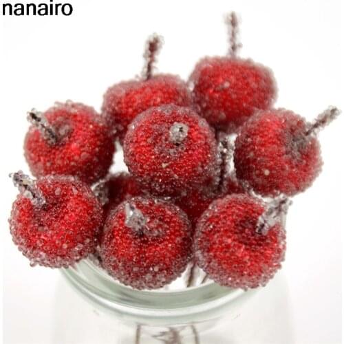Cheap 50cs Mini Artificial Glass Apple Wedding Decoration Fruit Stamen DIY Christmas Party Supplies Arts And Crafts Accessorie