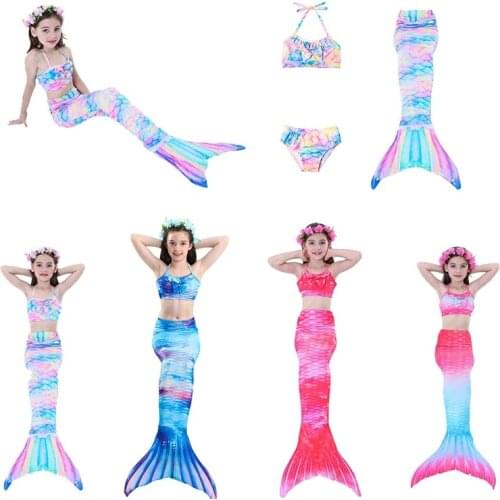 Girls Mermaid Tail Swimwear for Kids Swimsuit Bathing Suit Mermaid Costume Kids Swimming suit can add Monofin Fin with Garland