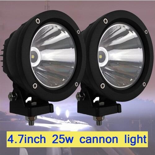 2x 25W 4.7"inch Cannon Exterior LED Driving Light Black 25W 10 Degree COB Round Led Work Lights for Offroad SUV Off-road Tractor