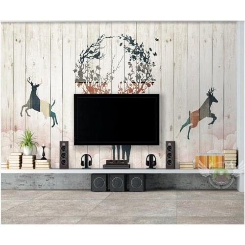 Custom photo wallpaper for walls 3 d Cartoons murals European retro wood board animal deer mural background wall papers