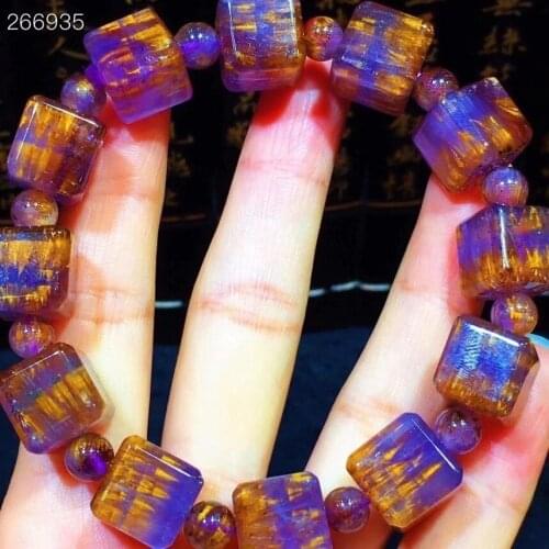 Canada Natural Cacoxenite Auralite 23 Purple Bracelet 11.8mm Rutilated Quartz Clear Round Cube Beads Bangle Women Men AAAAAA