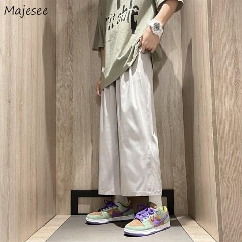 Men Casual Pants Spring Basic Solid Straight Baggy Ins Fashion Simple Trousers Male Ankle-length Bottoms Teen Popular Streetwear