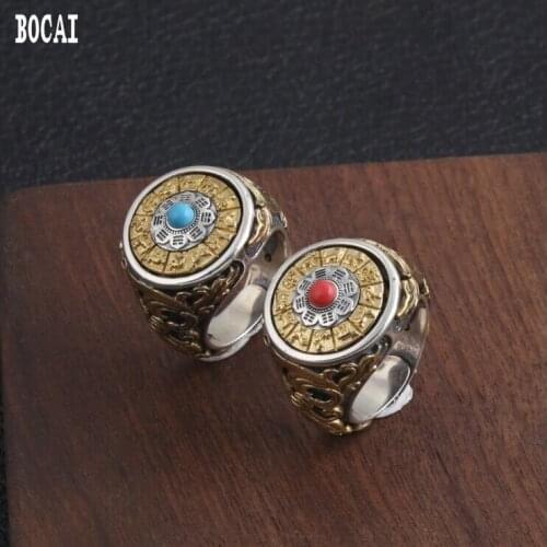 S925 pure silver jewelry index finger ring six-word mantra gossip time to run mens adjustable ring