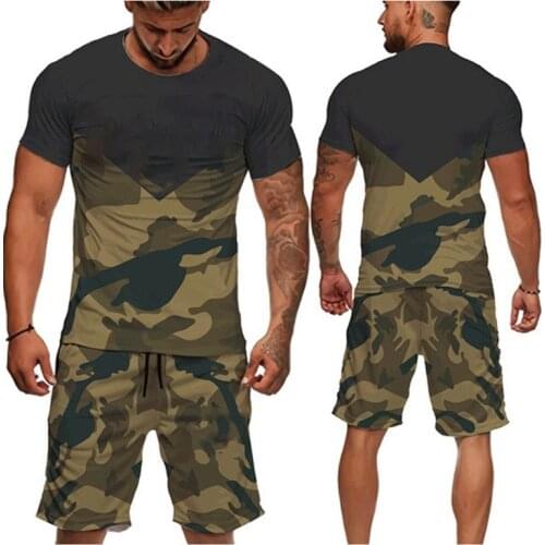 Oversized T-Shirt Men Shorts Sets Korea Fashion Loose Tactical Tees and Shorts Outdoors Camping Training Male New Clothing Suits