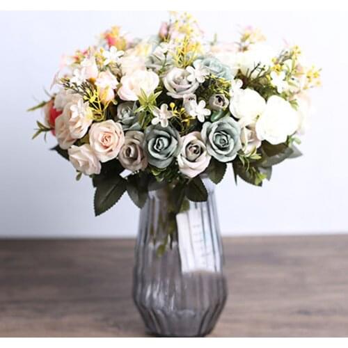 5 Forks Artificial Rose Flower Bouquet DIY Flower Arrangement Wedding Office Table Living Room Party Ornament NEW