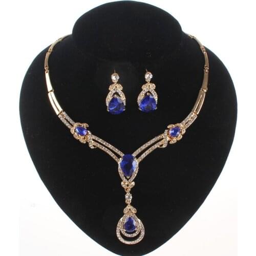 New Brand Zircon Crystal Jewelry Sets Fashion Water Drop Pendants Necklaces Earrings Gold Color Zircon Jewelry Sets