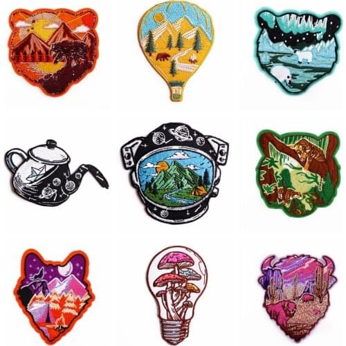 Wilderness Patch Iron On Patches For Clothes Outdoor Patches Camping Stripe Embroidery Badge Stick On Clothes Applique Decor DIY
