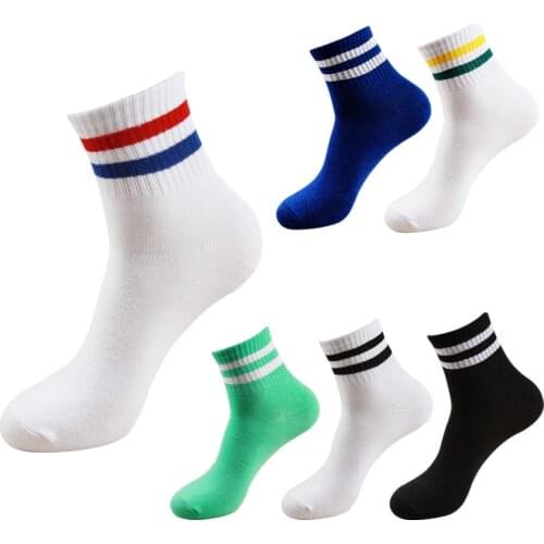 2017 Korean new boutique cotton Harajuku Women Girls short socks Two Stripes Unisex College retro casual Mens tube socks