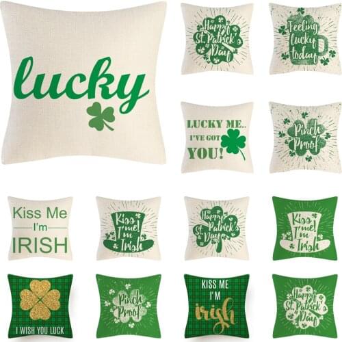2020 New Lucky Shamrock Irish Style Cushion Cover Green Clover Leaf Print Pillow Cover for St. Patricks Day Decorative Pillows