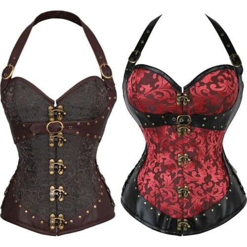 New Womens Retro Print Corset Belly Shaping Corset Brown/red Steel Frame All-inclusive Corset Corset