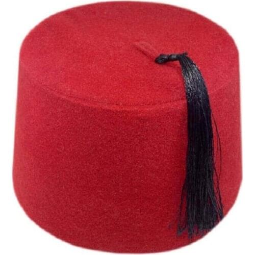 Ottoman Authentic Folkloric English Fes Fez, Oriental Tarboosh, Exotic Ottoman Hat Red And Burgundy