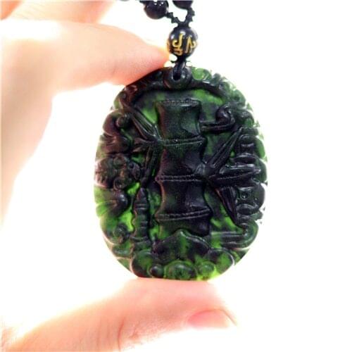 Natural Black Green Jade Obsidian Bat Pendant Beads Necklace Fashion Charm Jewelry Carved Amulet Gifts for Men