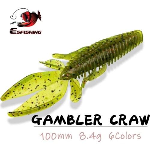 ESFISHING Fishing Lures Gambler Craw 6pcs 100mm Soft Bait Carp Fishing Swimbait Feeder Jigging Lures