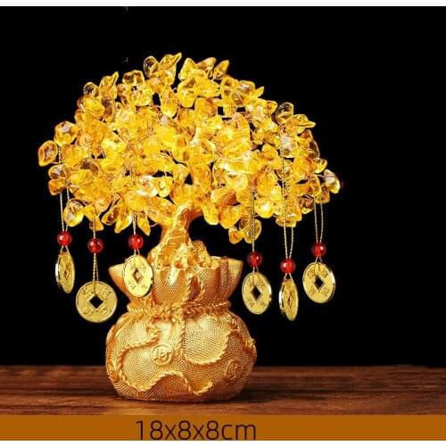 Lucky Money Tree Home Decor Golden Chinese Resin Office Living Room Decorations Accessories Birthday Present Opening Gift