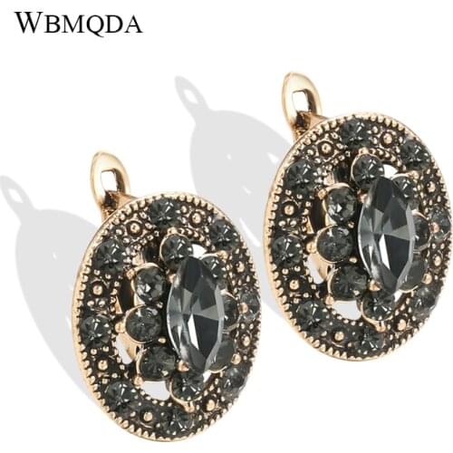 Wbmqda Boho Fashion Women Stud Earrings Antique Gold Color Charm Gray Crystal Ethnic Bridal Wedding Vintage Jewelry