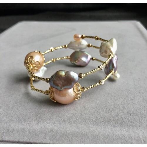 Women natural freshwater baroque pearl layering bracelet mother day gift jewelry