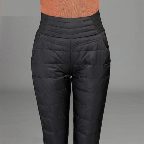 Winter Warm Trousers Female Plus size High waist White duck down Pencil Pants Black Women Slim Stretch waist Full length Pants
