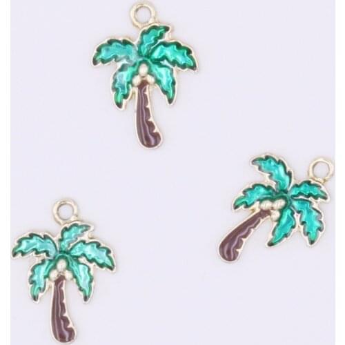 10PCS Coconut tree Enamel Pendant Charms Oil Drop Floating Charms fit DIY Bracelet Jewelry Accessory