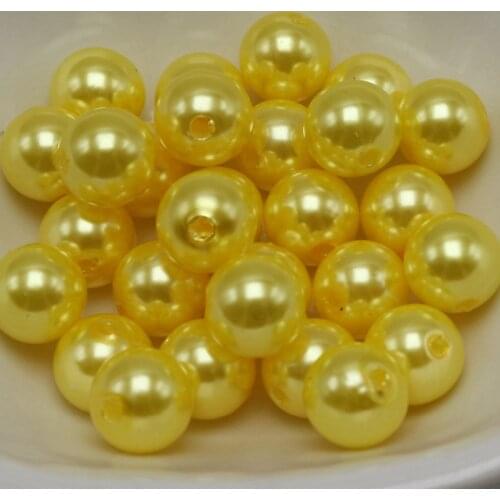 100 Pcs 10mm Plastic Faux Pearl Round Beads Yellow Imitation Pearl