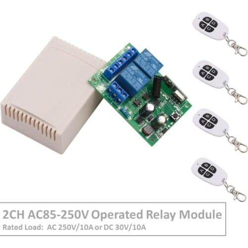2Channel 433 MHz RF Wireless Remote Control AC 220V 10A Relay Receiver For Universal LED/Garage/Door/Motor/Electric Curtain