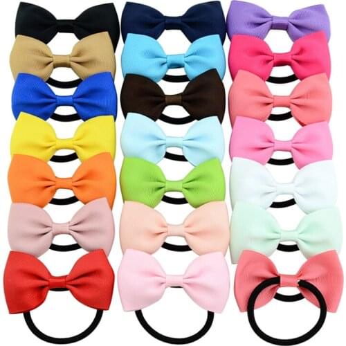 20pcs/lot Cheering Candy Kids Bowknots Solid Ribbon Elastic Hair Bands Bows Girls Hair Accessories 703