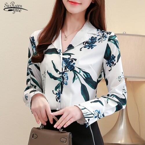 2021 Autumn Women Blouse Tops Loose Long Sleeve Printed Shirt Women Notched Casual Chiffon Womens Blouses Blusas Mujer 10486