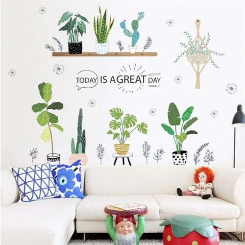 3d vivid green plant plants wall stickers living room bedroom TV Background home decor home decor decal