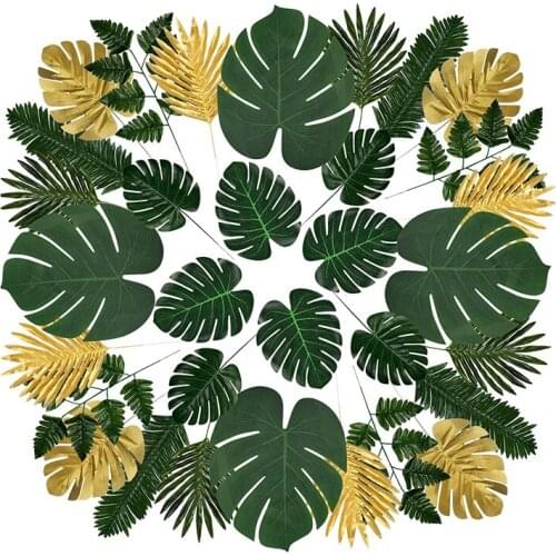 60Pcs Artificial Palm Leaves Tropical Faux Monstera Leaves for Jungle Theme Party Hawaiian Luau Party Balloon Decoration