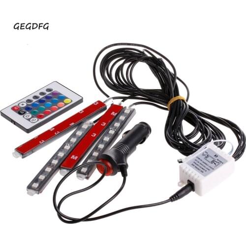 9LED Remote Control Colorful RGB Car Interior Floor Atmosphere Light Strip
