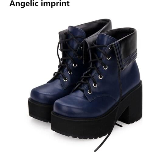 Angelic imprint handmade mori girl lady lolita punk ankle Boots woman high heels pumps Women princess dress party shoes 35-40