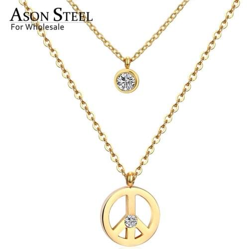 ASONSTEEL Double Chain Pendant Necklaces Stainless Steel Gold/Silver Color Cubic Zirconia Wholesale Necklaces for Women Party