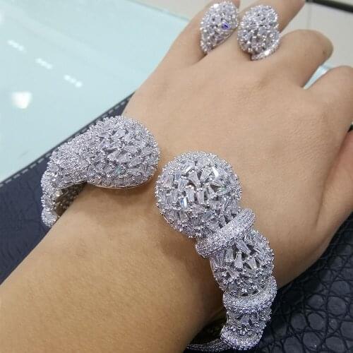 Noble Luxury Bangle Ring 2 PCS Clear Cubic Zirconia Noble Wedding Rings for Women Shiny Stone Party Wedding Jewelry