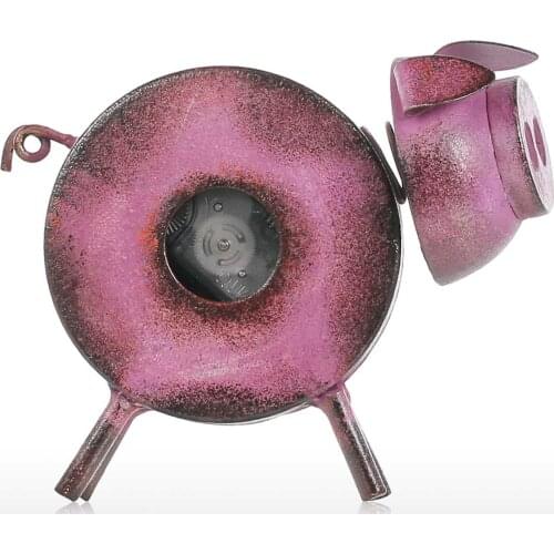 Wrought Iron Clock Figurines Piggy Clock Handmade Vintage Metal piggy Figurine Mute Table Clock Practical Clock One AA Battery
