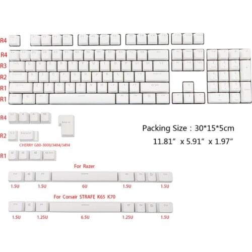 C90C for Corsair STRAFE K65 K70 131 Key PBT Douhle Shot Shine Through Keycap with 6.5U Space Bar Black White