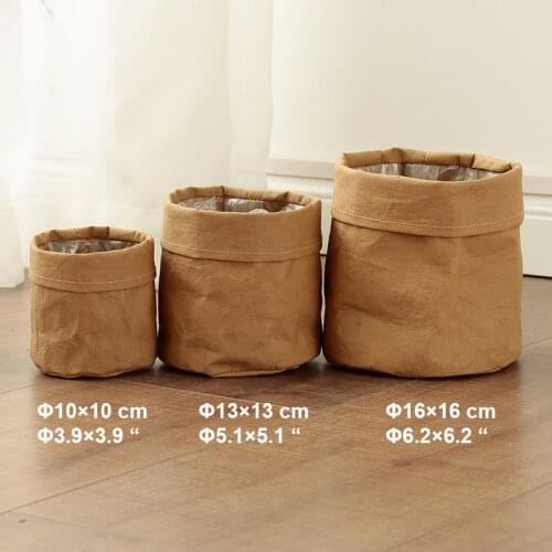 Kraft Paper Storage Container Box Basket Brown Yellow Waterproof 10cm, 1 Piece