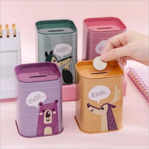 1pc Random Cartoon Animals Tinplate Piggy Bank Coin Money Box Birthday Gift Children Toy Money Safe Home Decoration Accessories