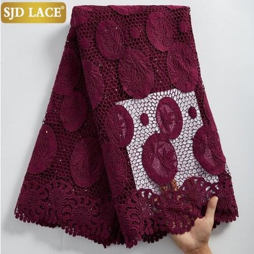 SJD LACE Nigerian African Lace Fabric High Quality Guipure Cord Lace Embroidery Hole Water Soluble Laces For Wedding Dress A2313