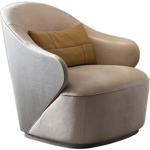 Light luxury solid wood leisure chair modern simple living room leather lazy sofa designer single chair