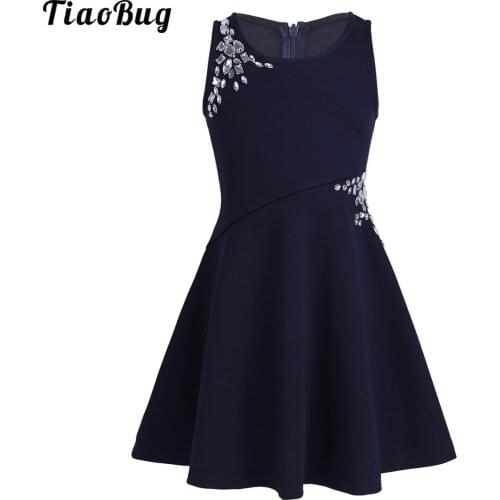 Summer Kids Girls Sleeveless Dazzling Rhinestones Embellished Dress For Party Casual Dance