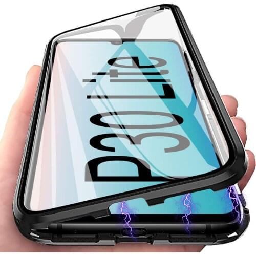 Magnetic Case for Huawei P20 P30 Lite P20 P30 Pro Cover Metal Bumper Double Sided Tempered Glass 360° Protective Funda Coque