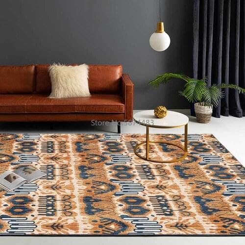 Fashionable American Modern Ethnic Style Yellow Blue Living Room Bedroom Bedside Carpet Mat Customization