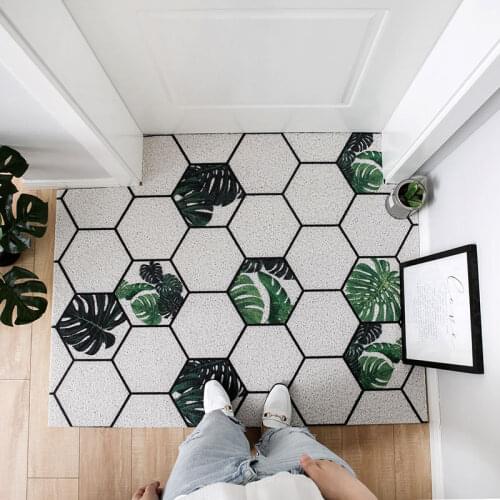 Washable Door Mat Carpet Nordic Ins Style Hexagon Pattern Floor Door Mats Home Welcome Indoor Outdoor PVC Silk Loop Mats Carpet