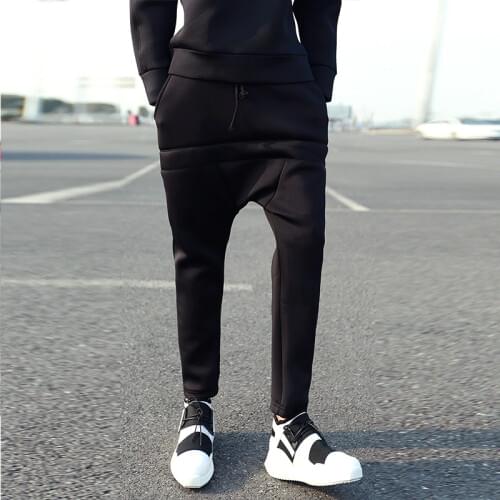 27-44 2019 men clothing Hair Stylist fashion singer Non-mainstream Space Cotton Low Crotch Pants harem pants plus size costumes