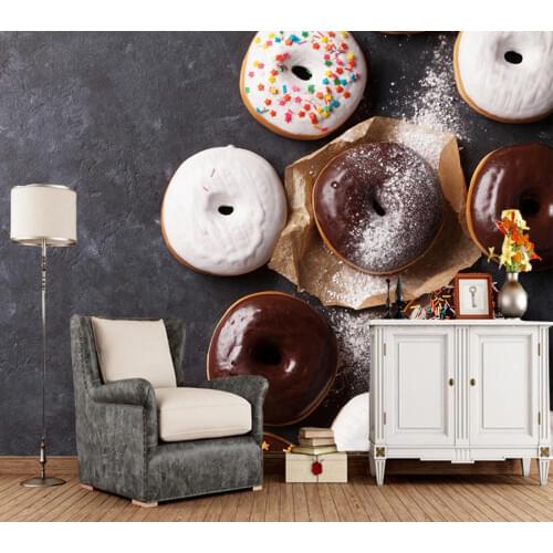 Custom Food photo, Donuts Chocolate Pastry Powdered sugar murals for restaurant bar kitchen background decoration wallpaper