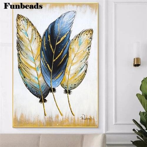 Round Diamond Painting Abstract art, golden feathers Full square Rhinestone of Picture Diamond mosaic Home wall decor FF3918