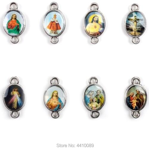 Religious Accessory 2 Holes Connector Catholic Sticker Scared Heart Jesus Mary to Make Rosary