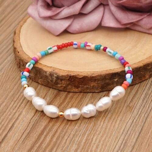 Bohemian Seaside Beach Style Colored Rice Beads Baroque Natural Freshwater Pearl Beaded Small Bracelet Women Bracelets