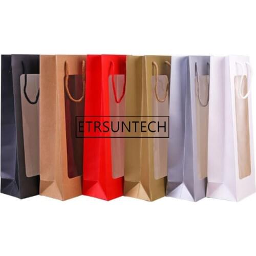 100pcs Kraft Gift Cosmetic Make Up Packaging Bag with Window Bottle of White and Red Wine Holder for Party Wedding Decorations